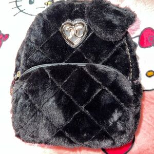 Juicy Couture Black Quilted Faux Fur Backpack